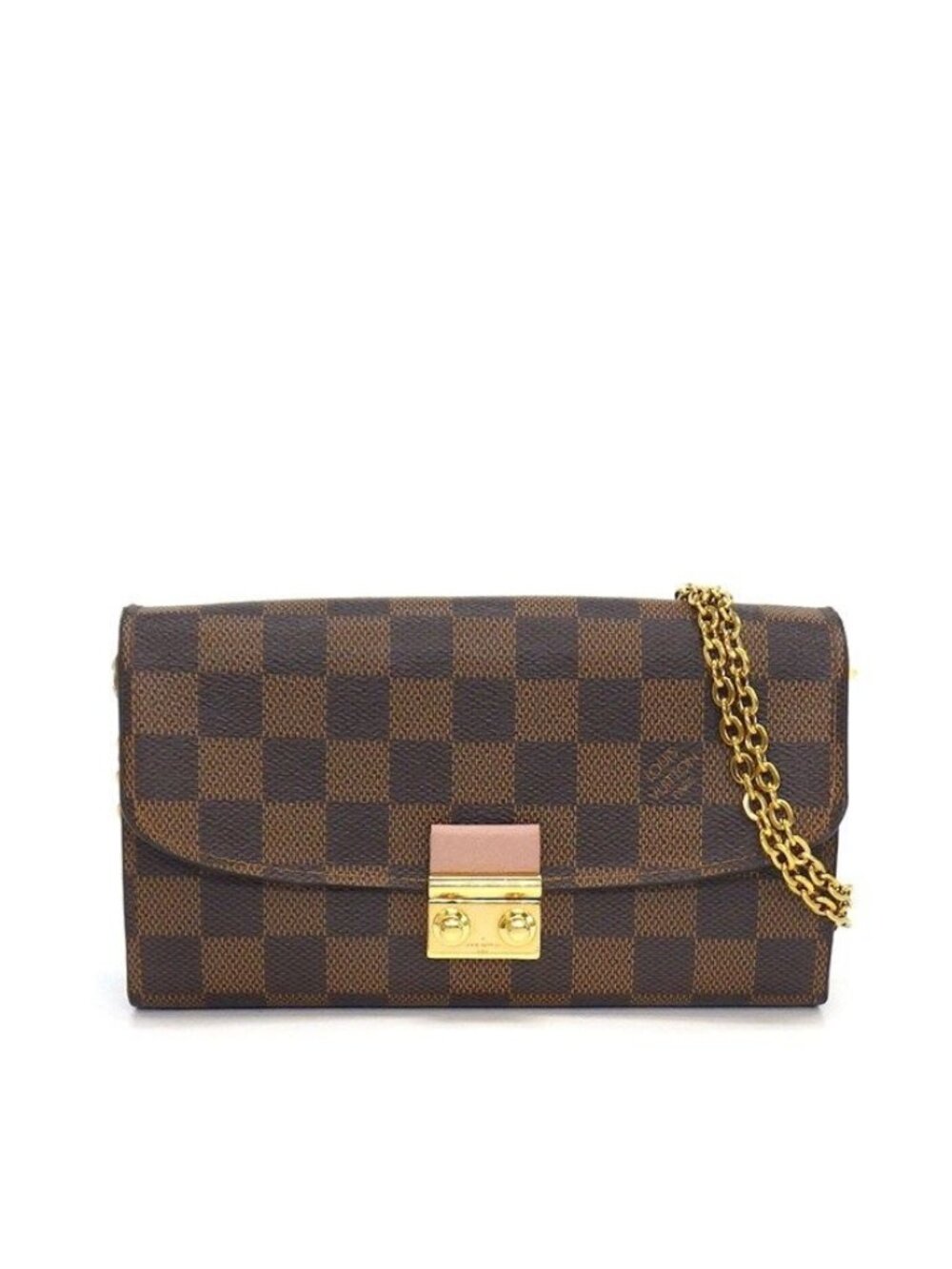 Louis Vuitton Shoulder Bag Portefeuille Croisette Damier Ebene Magnolia Leather